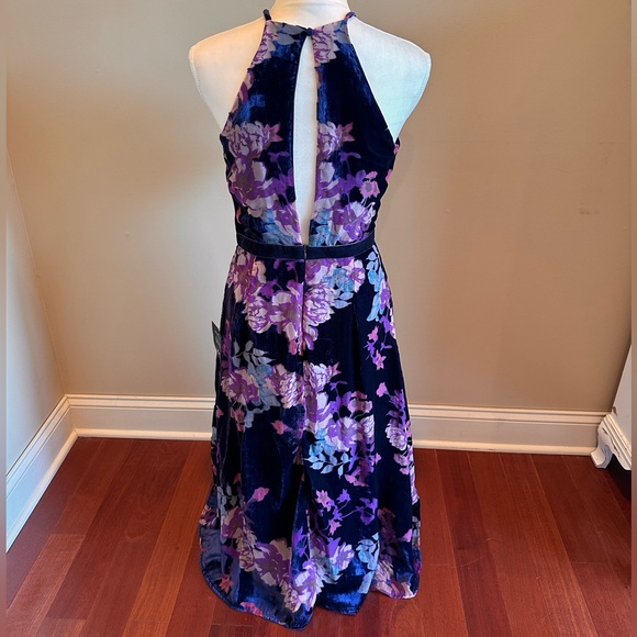 Lulus Crushed Velvet Maxi Dress Blue Purple Florals Size Medium - Picture 6 of 13